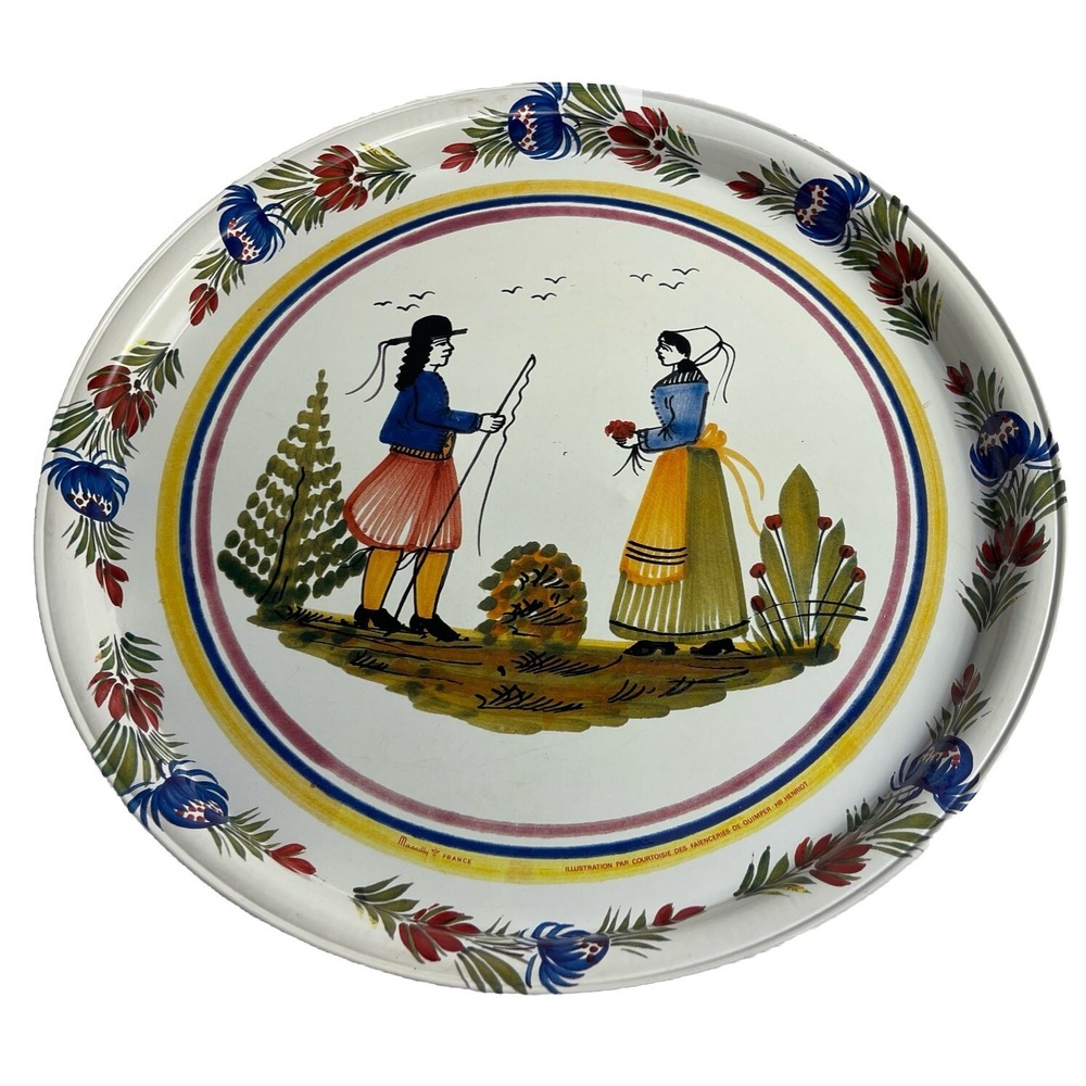 Vintage Metal Tray Massily France Faie Ceries De Quimper HB Henriot Tin,‎ 13"